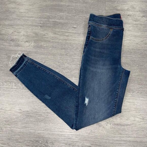 Spanx Jeans Women’s Small Distressed Ankle Skinny Medium Wash Pull On 20203R - Picture 1 of 14